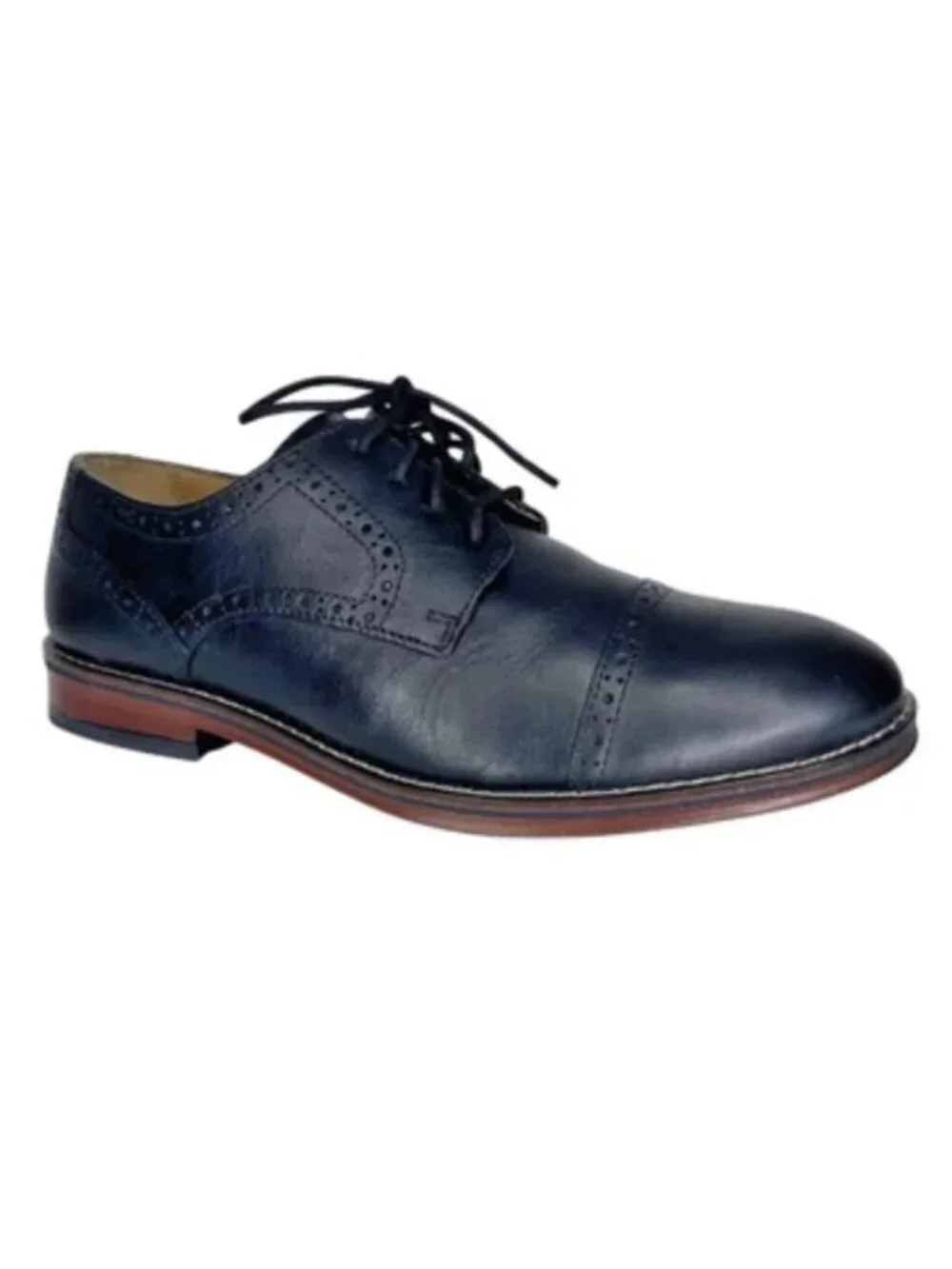 Johnston & Murphy Navy Leather Brogue Cap-Toe Boys Dress Shoes 5.5M